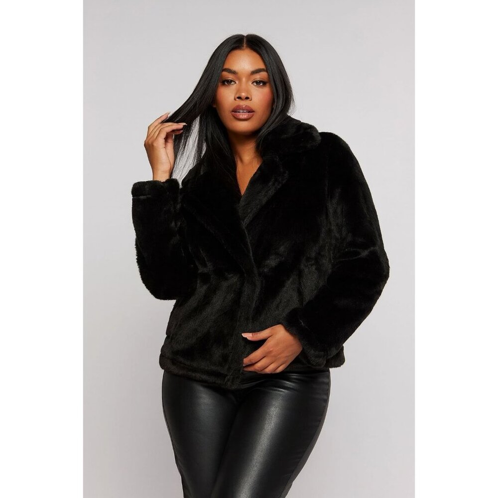 French Connection Size Large  Short Tedd Vegan Faux Stylish Fur Lapel Jacket